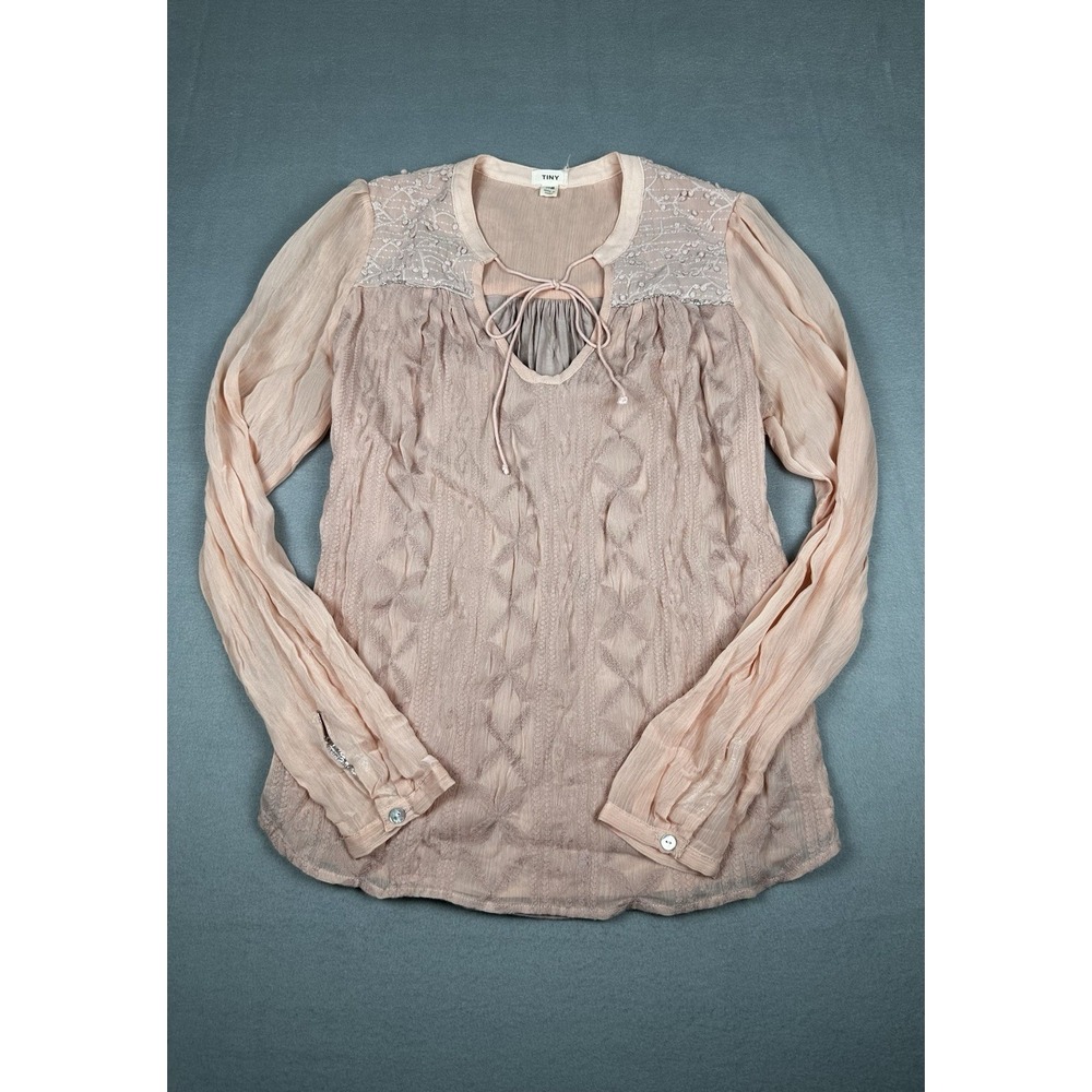 Anthropologie Tiny Pink Embroidered Boho Lace Blouse Long Sleeve Womens XS Fairy